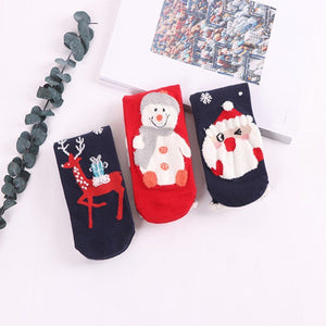 Christmas Cartoon Jacquard Cotton Women's Socks, 3 Sets