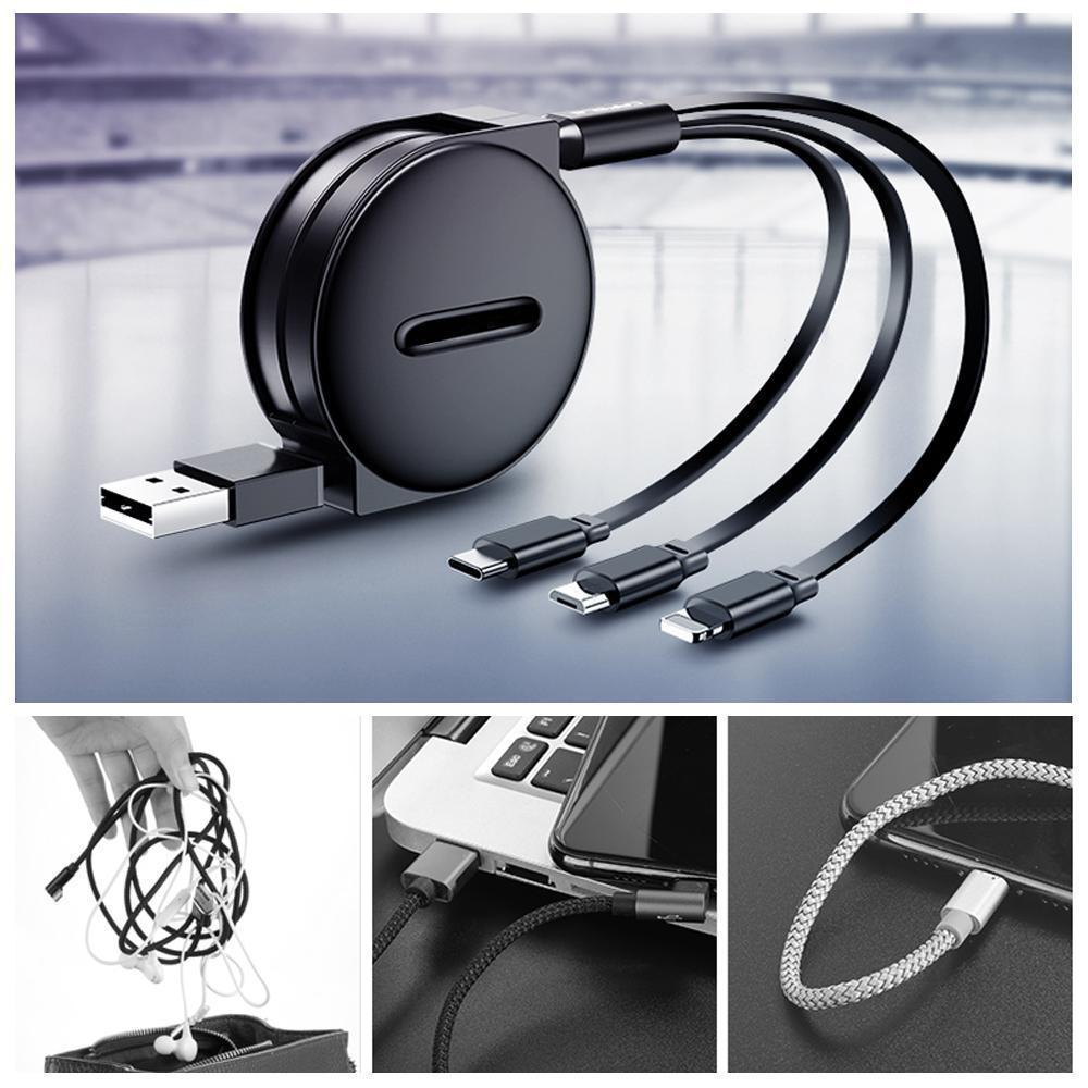 3-1 Retractable charging cable for IOS, Micro and Type-c