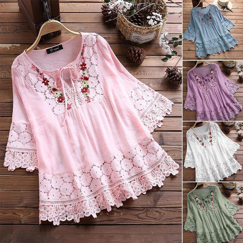 Fashion Lace Patchwork Bow Blouses for Women