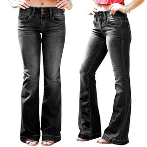 Mid Waist Casual Button Bell-bottom Jeans