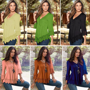 V-Neck Splicing Single-Breasted Blouse