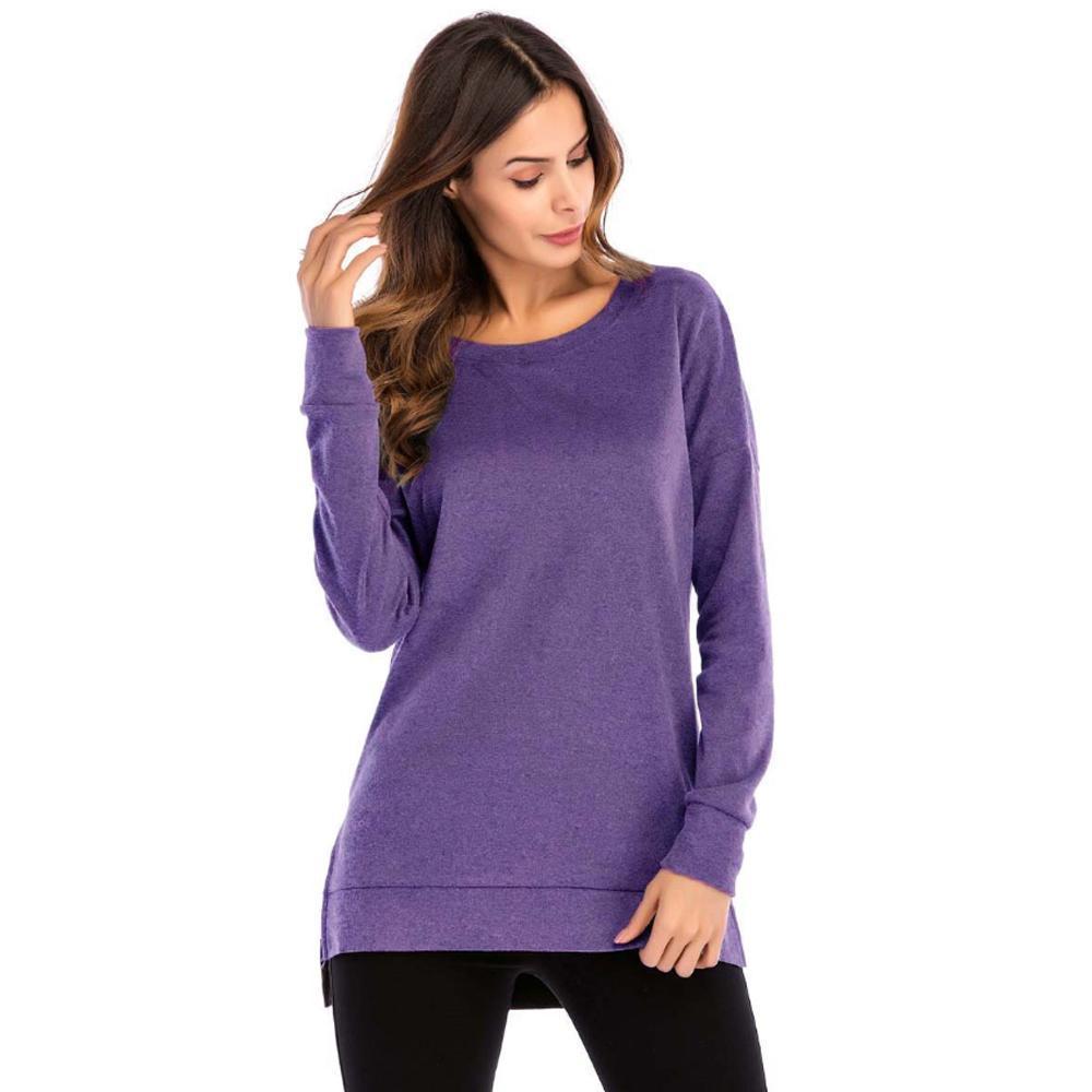 Women's Side Split Loose Casual Pullover Tunic Tops