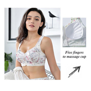 Front Zipper Massage Padding Print Lace-trim Bras